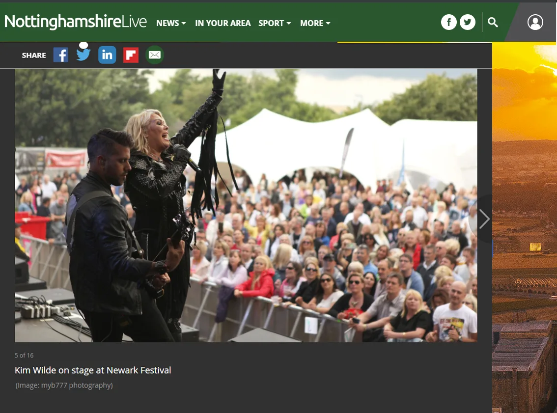 Published in Nottinghamshire Live — Kim Wilde, Newark 80s Festival